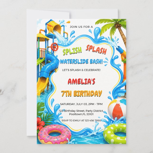 Tropisk vattenpark poolparty födelsedag inbjudningar (Framsida)