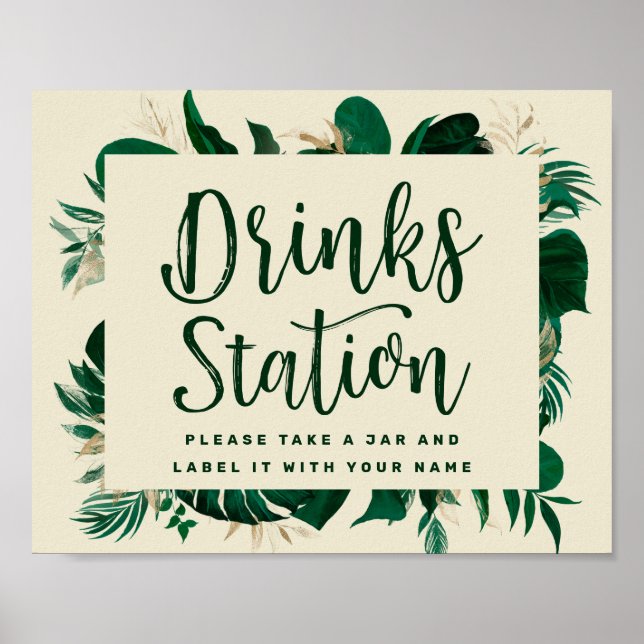 Tropisk Växtlighet Chic Dryckestation Bröllopsskyl Poster (Framsidan)