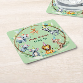 Tropisk Vild En jungle Safari Animals födelsedag Underlägg Papper Kvadrat