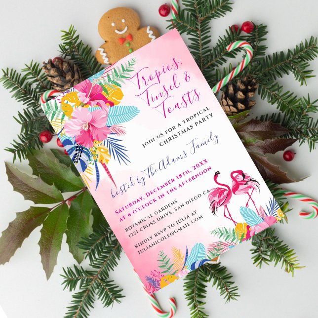 Tropisk vild skog  Flamingo julfest Inbjudningar (Skapare uppladdad)