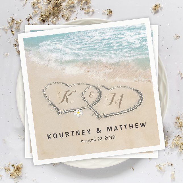 Tropisk Vintage Beach Heart Shore Bröllop Pappersservett (Skapare uppladdad)