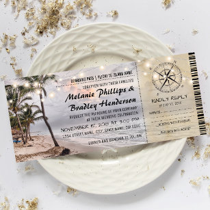 Tropisk Vintage Beach Wedding Biljett med osa Inbjudningar