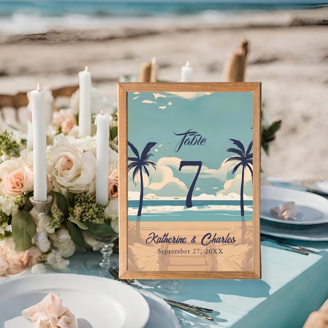 Tropisk Vintage Beach Wedding Bordsnummer (Skapare uppladdad)