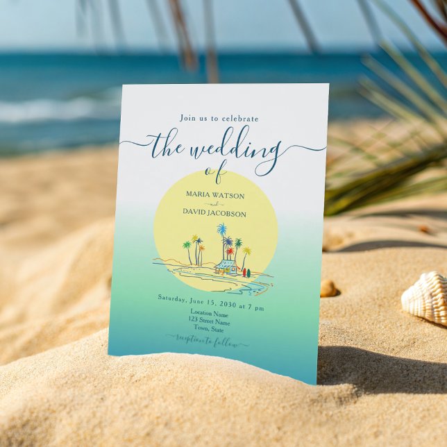 Tropisk Vintage Beach Wedding Inbjudningar (Skapare uppladdad)