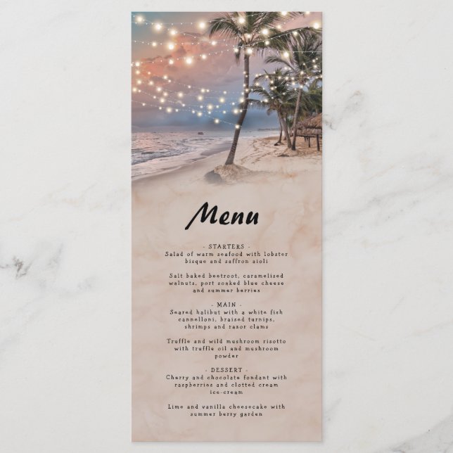 Tropisk Vintage Beach Wedding Menu Meny (Framsida)
