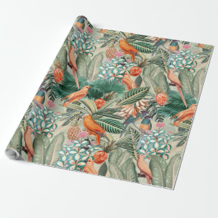 Tropisk Vintage Fåglar i Jungle Paradise sepia Presentpapper