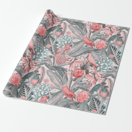 Tropisk Vintage Fåglar i rosan vid Jungle Paradise Presentpapper