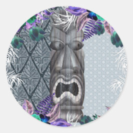Tropisk Vintage Retro Blommig Tiki Hawaiiansk Luau Runt Klistermärke