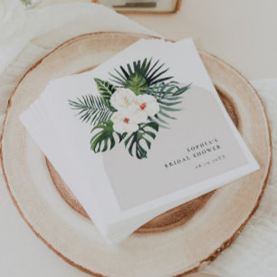 Tropisk vit blomsterbåge pappersservett