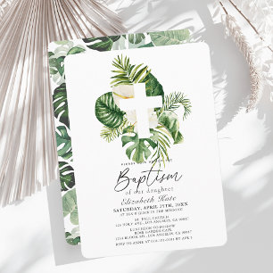Tropisk vit Hibiscus & Kor botaniskt baptism Inbjudningar