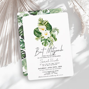 Tropisk vit hibiskus botanisk Bat Mitzvah Inbjudningar