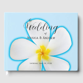 Tropisk, vit plumeria på blå, Blommigt, Bröllop Gästböcker