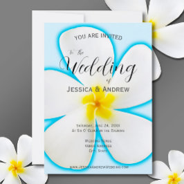 Tropisk, vit plumeria på blå, Blommigt Bröllop Inbjudningar