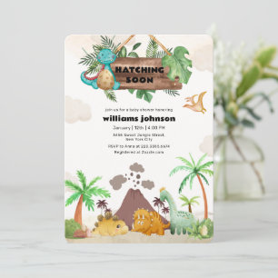 Tropisk vulkan som kläcks dinosaurie baby shower inbjudningar