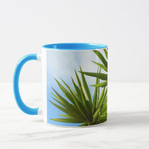 Tropisk Yucca Palmblad Målnings Effekt Foto Mugg