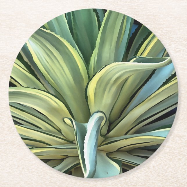 Tropiska Agave Realism Art Underlägg Papper Rund (Framsidan)