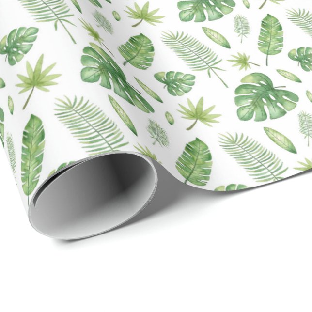 Tropiska akvarellblad presentpapper (Rullad Hörn)