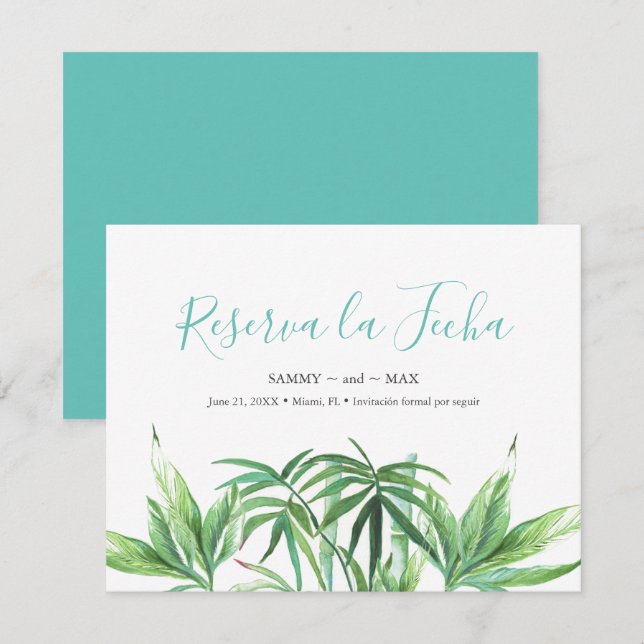 Tropiska akvarellblad Spara datum Datumet (Fram/baksida)