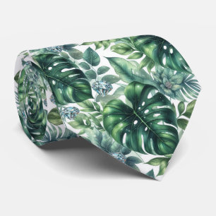 Tropiska akvarellgröna blad med diamanter slips