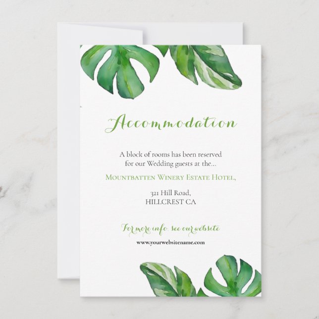 Tropiska akvarellgröna Monstera blad bröllop (Framsida)