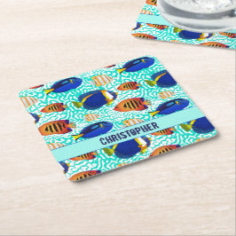 Tropiska akvarium Reef Fiskdesign Underlägg Papper Kvadrat