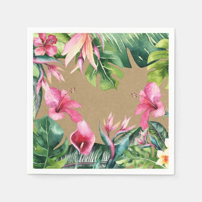 Tropiska Aloha Blommiga blad Sommar Luau Kraft Pappersservett (Framsidan)
