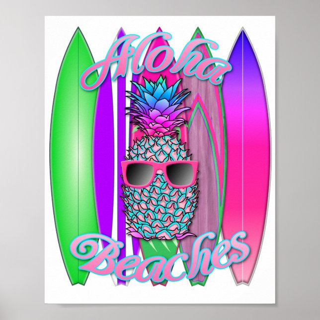 Tropiska Aloha-Roligten Surfing Pineapple Poster (Framsidan)