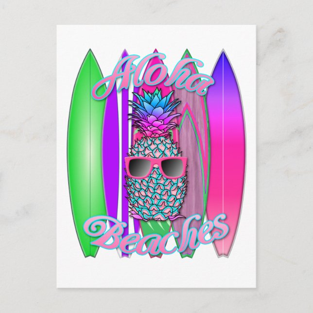 Tropiska Aloha-Roligten Surfing Pineapple Vykort (Framsida)