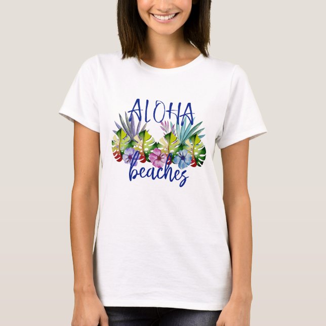 Tropiska Aloha-stränder Hawaiianska blad T Shirt (Framsida)