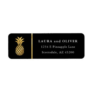 Tropiska ananas-Adressetiketter, Black & Guld Returadress Etikett