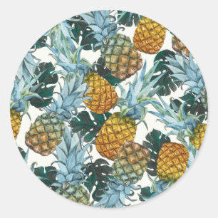 Tropiska Ananas & Blad Exotisk Födelsedagsfest Runt Klistermärke