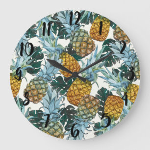 Tropiska Ananas & Blad Exotisk Ö Stor Klocka
