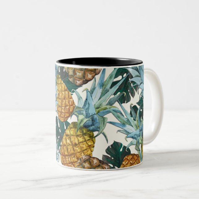 Tropiska Ananas & Blad Exotisk Ö Två-Tonad Mugg (Framsida höger)