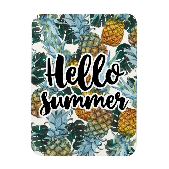 Tropiska Ananas & blad Hej Sommar Magnet (Vertikal)