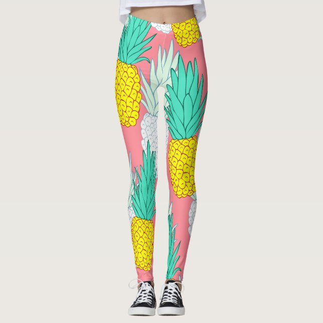 Tropiska ananas: Chic av röd Tecknad. Leggings (Framsida)