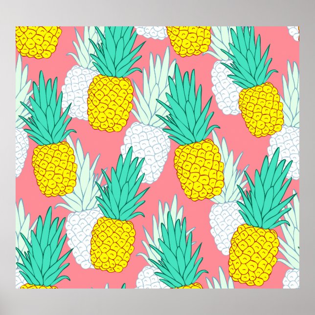 Tropiska ananas: Chic av röd Tecknad. Poster (Framsidan)