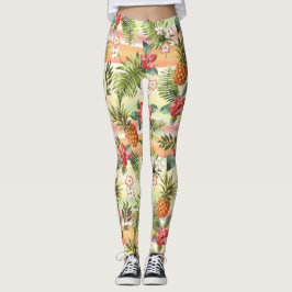 Tropiska ananas Frukt Blommigten Rand Mönster Leggings