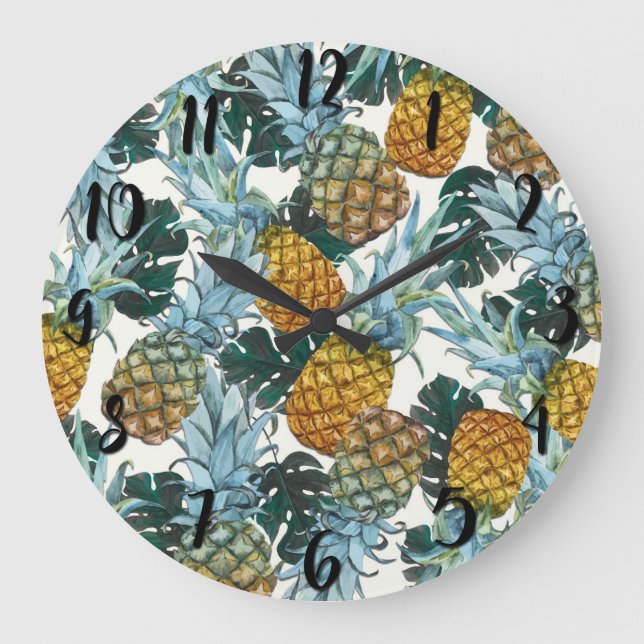 Tropiska ananas & Löv Exotic Island Stor Klocka (Framsida)
