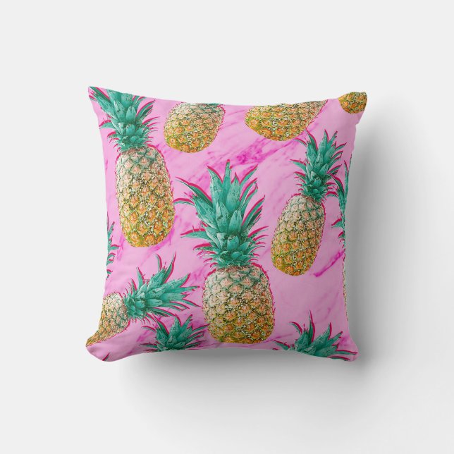 Tropiska ananas och Rosa Marble Colorful Kudde (Framsida)