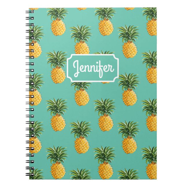 Tropiska ananas på kricka | tillfogar ditt namn anteckningsbok med spiral (Framsidan)