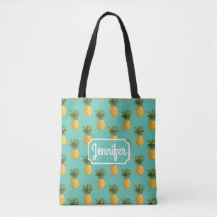 Tropiska ananas på kricka tillfogar ditt namn tygkasse