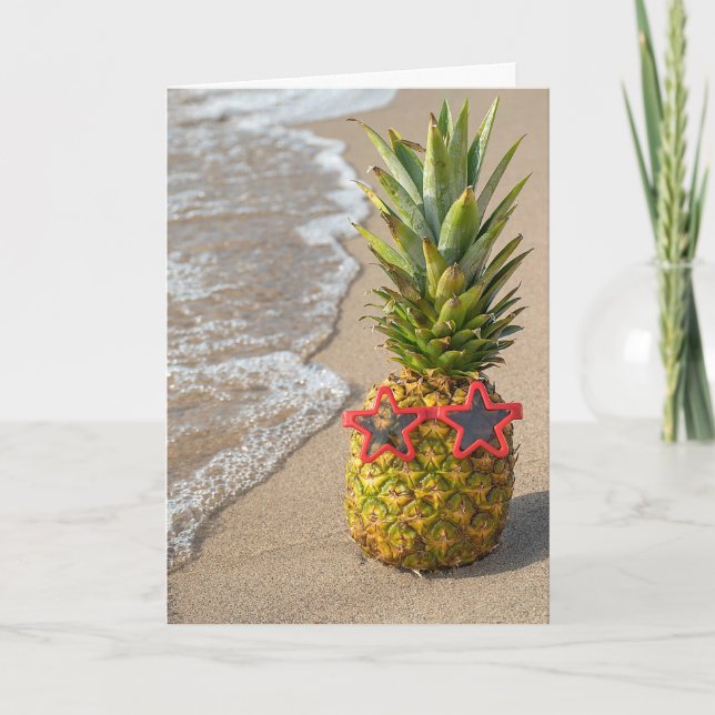 tropiska ananas på strand kort (Framsida)