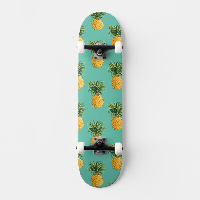 Tropiska Ananas På Turkos Mini Skateboard Bräda 18,5 Cm (Framsida)