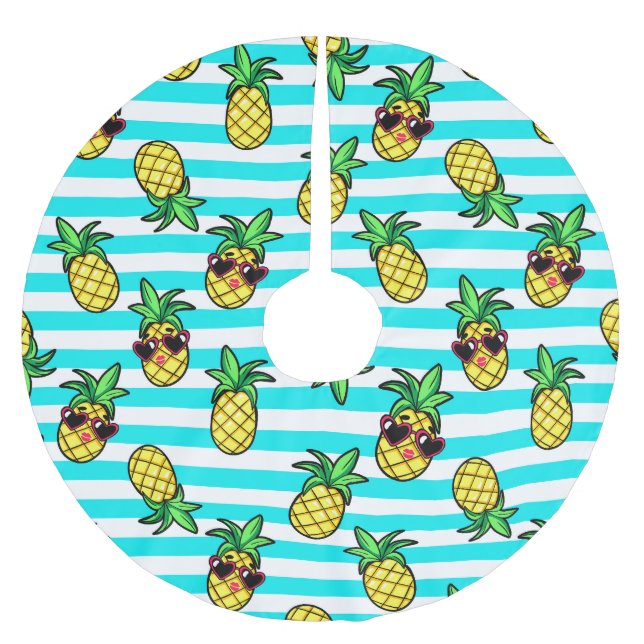Tropiska ananas: Retro Sunglass Mönster. Julgransmatta Borstad Polyester (Framsidan)