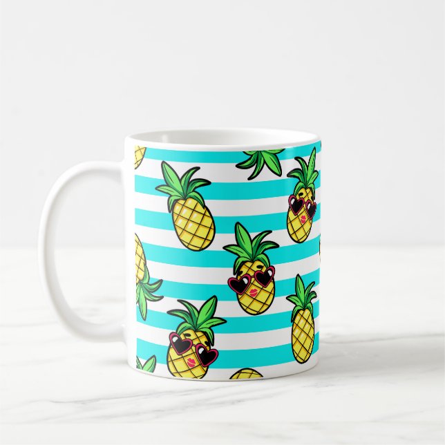 Tropiska ananas: Retro Sunglass Mönster. Kaffemugg (Vänster)