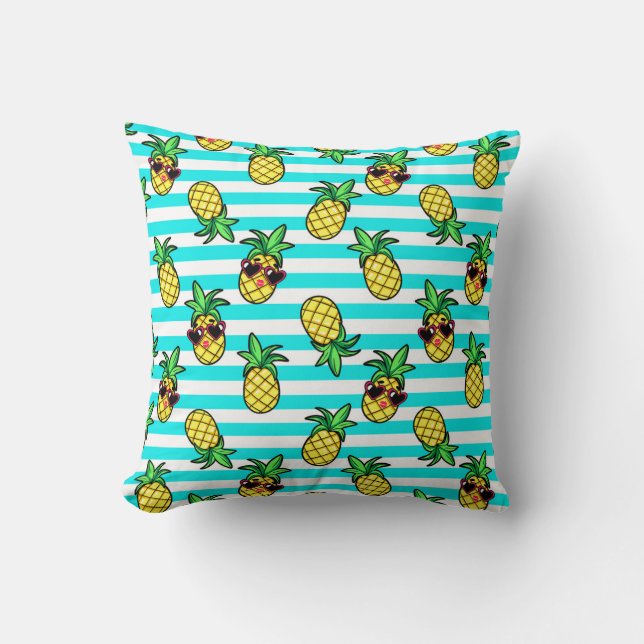 Tropiska ananas: Retro Sunglass Mönster. Kudde (Framsida)