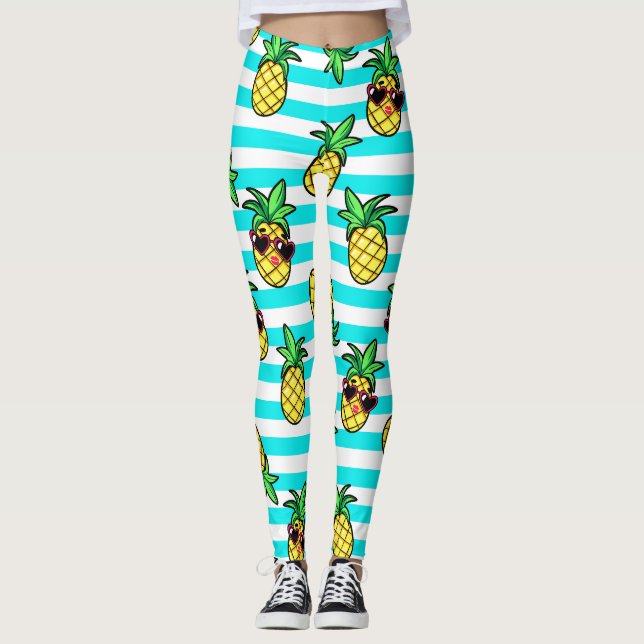 Tropiska ananas: Retro Sunglass Mönster. Leggings (Framsida)