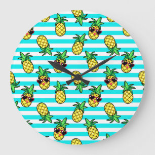 Tropiska ananas: Retro Sunglass Mönster. Stor Klocka