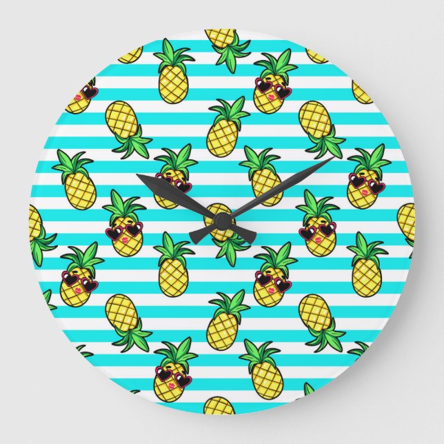 Tropiska ananas: Retro Sunglass Mönster. Stor Klocka (Framsida)