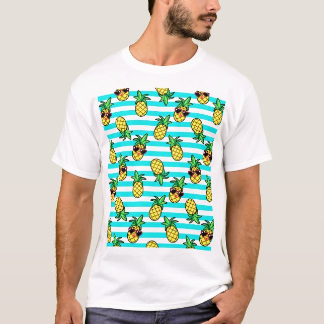 Tropiska ananas: Retro Sunglass Mönster. T Shirt (Framsida)